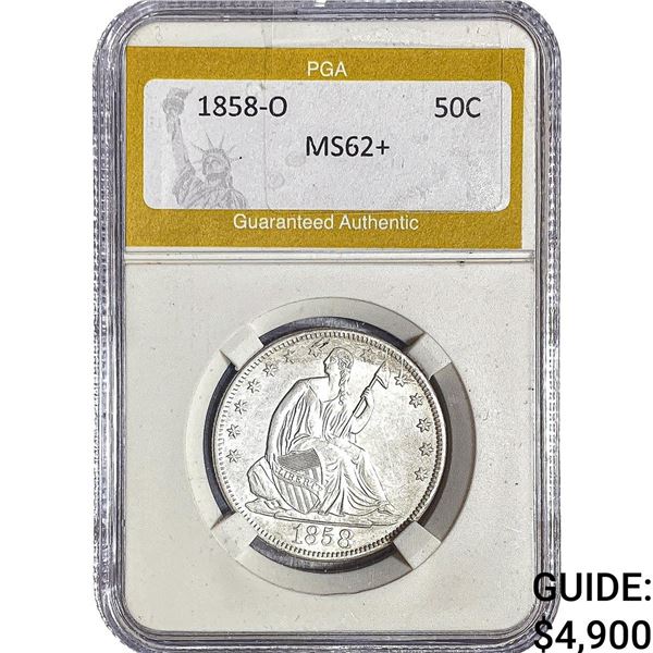 1858-O Seated Liberty Half Dollar PGA MS62+