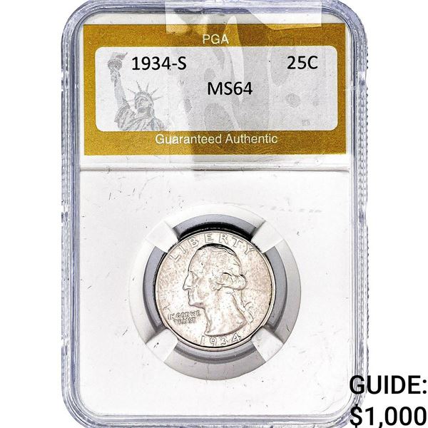 1934-S Washington Silver Quarter PGA MS64