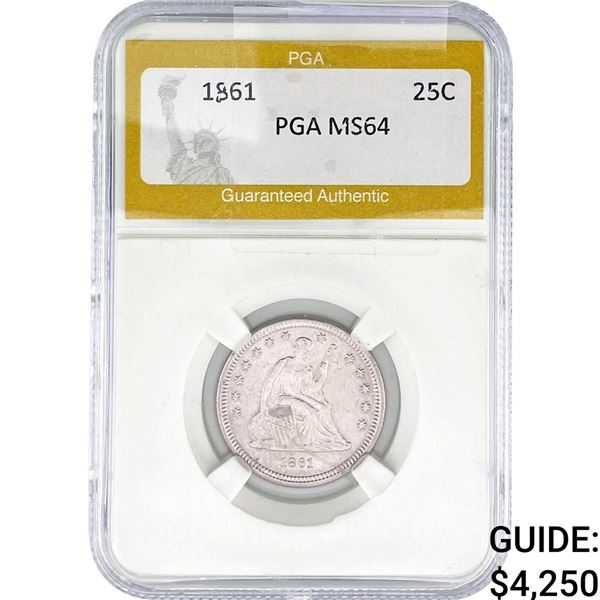 1861 Seated Liberty Quarter PGA MS64