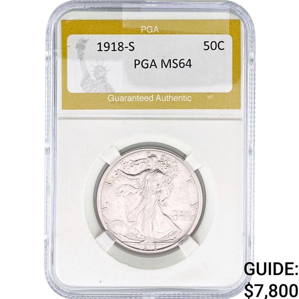 1918-S Walking Liberty Half Dollar PGA MS64