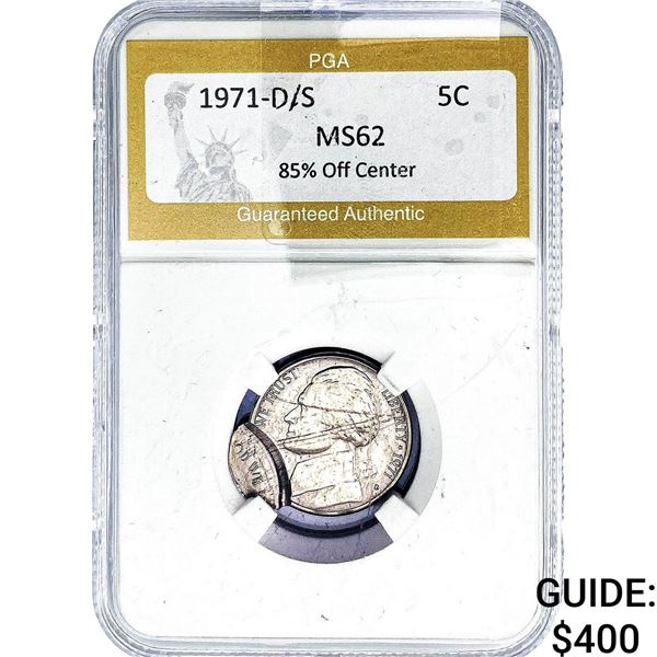 1971-D/S Jefferson Nickel PGA MS62 85% Off Center