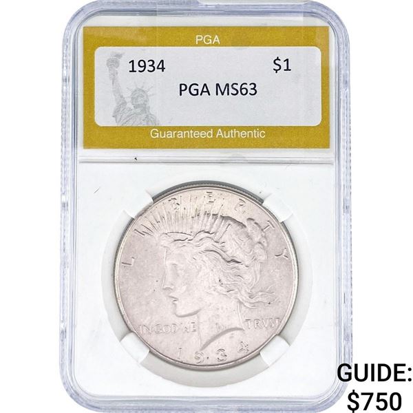 1934 Silver Peace Dollar PGA MS63