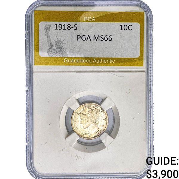 1918-S Mercury Silver Dime PGA MS66