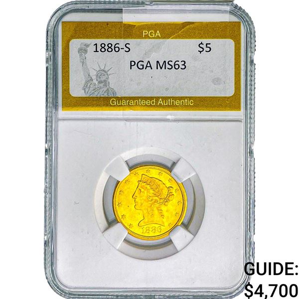 1886-S $5 Gold Half Eagle PGA MS63