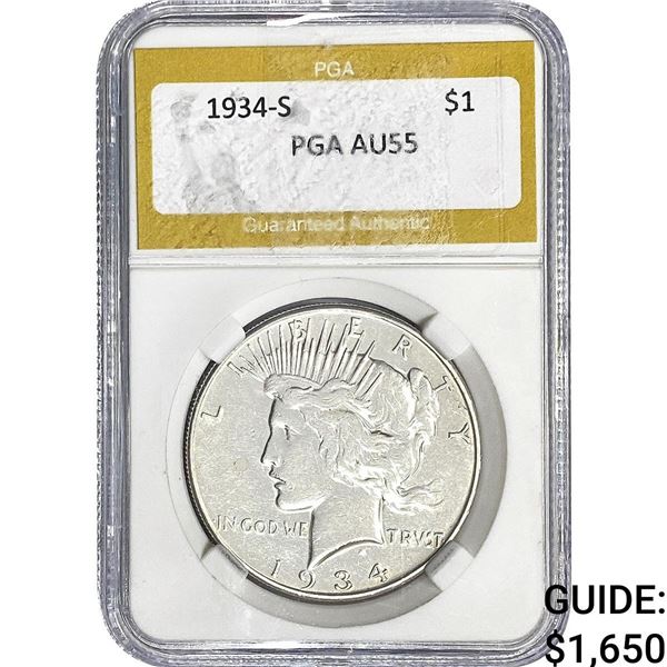 1934-S Silver Peace Dollar PGA AU55