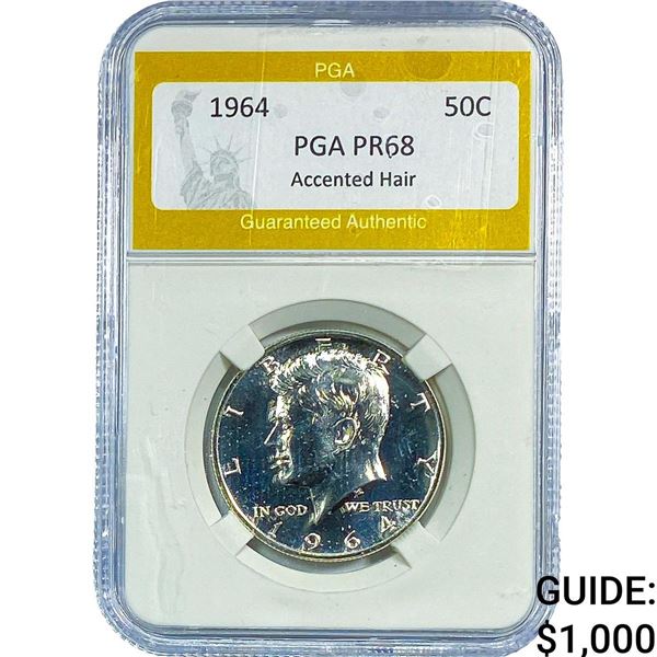 1964 Kennedy Half Dollar PGA PR68 Accented Hair