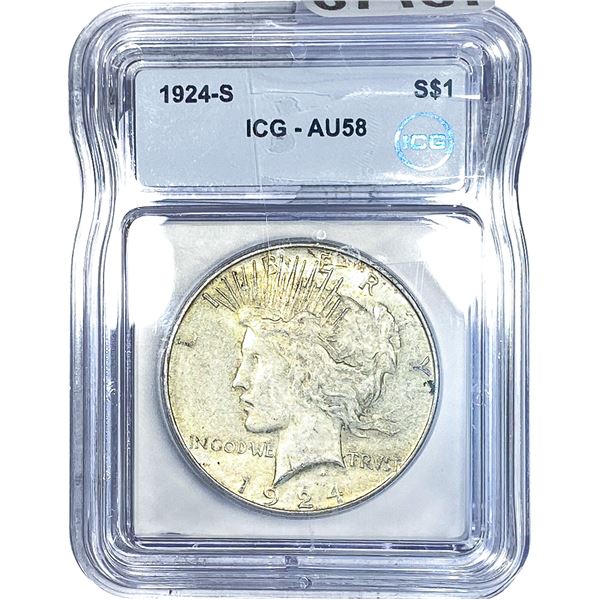 1924-S Silver Peace Dollar ICG AU58