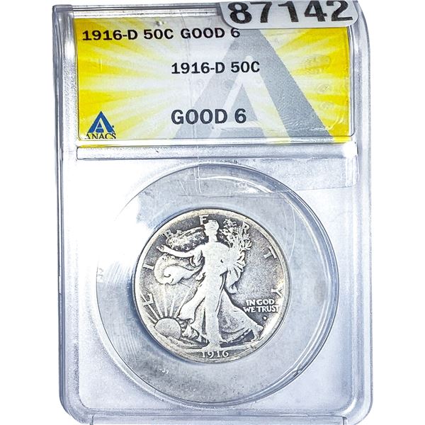 1916-D Walking Liberty Half Dollar ANACS G6
