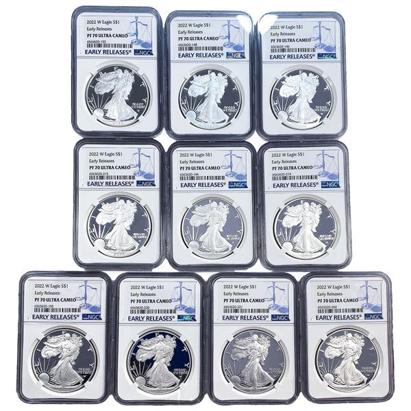 [10 Coins] 2022-W Silver Eagle NGC PF70 Ultra Cameo