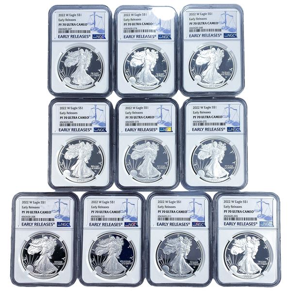[10 Coins] 2022-W Silver Eagle NGC PF70 Ultra Cameo