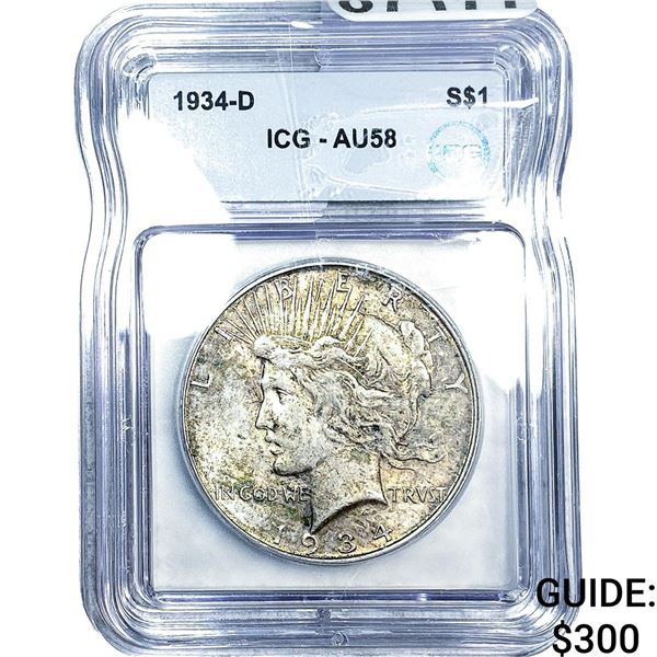 1934-D Silver Peace Dollar ICG AU58