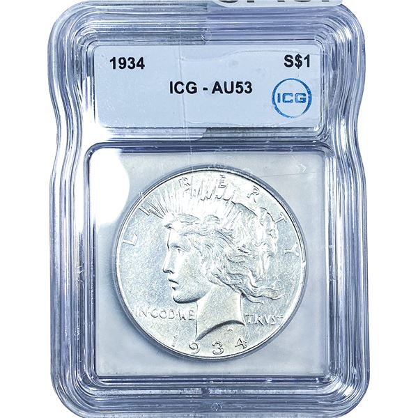 1934 Silver Peace Dollar ICG AU53