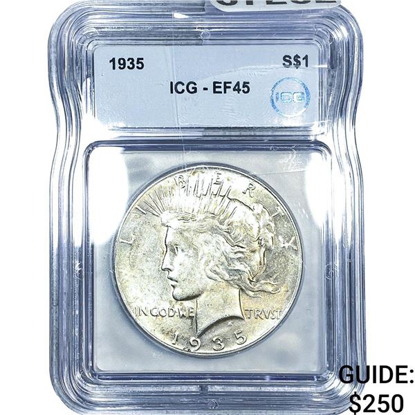1935 Silver Peace Dollar ICG EF45
