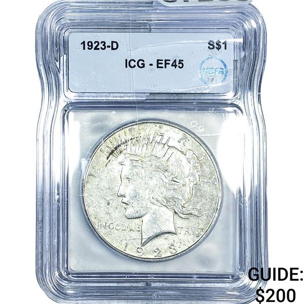 1923-D Silver Peace Dollar ICG EF45
