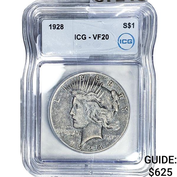 1928 Silver Peace Dollar ICG VF20