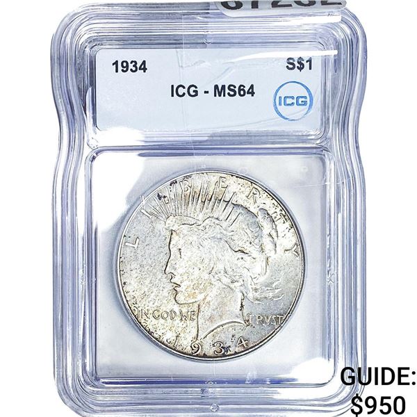 1934 Silver Peace Dollar ICG MS64