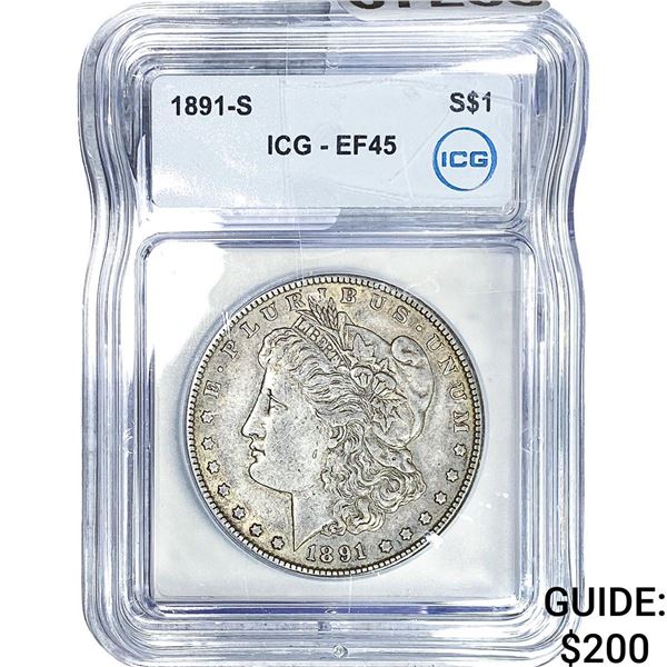 1891-S Morgan Silver Dollar ICG EF45