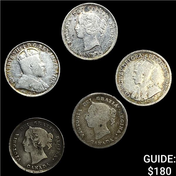 [5 Coins] 1880-1916 Canada Silver 5 Cents