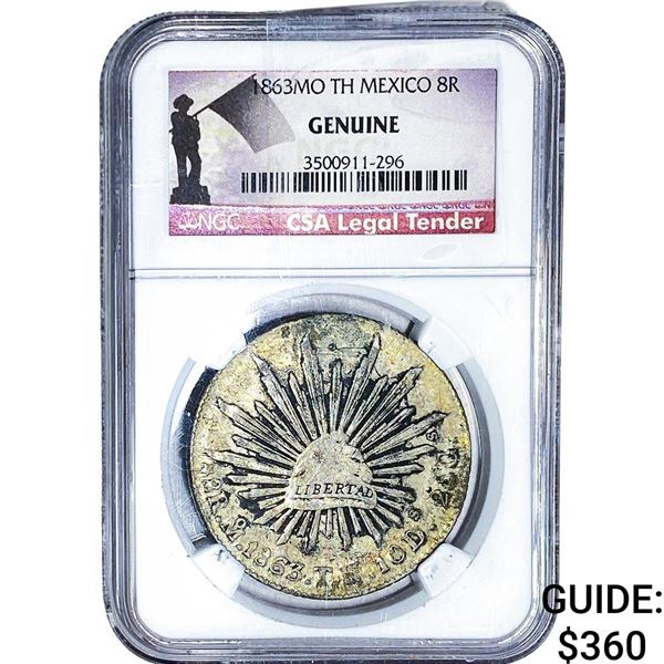 1863MO TH Mexico Silver 8 Reales NGC Genuine
