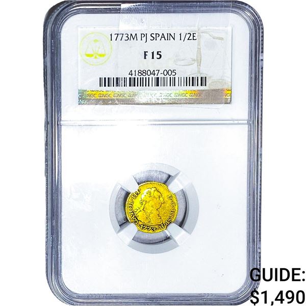 1773M PJ Spain Gold 1/2 Escudo .0516 AGW NGC F15