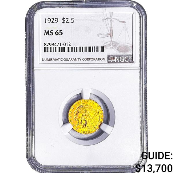 1929 $2.50 Gold Quarter Eagle NGC MS65