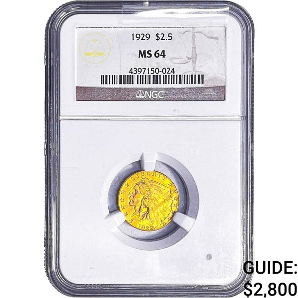 1929 $2.50 Gold Quarter Eagle NGC MS64