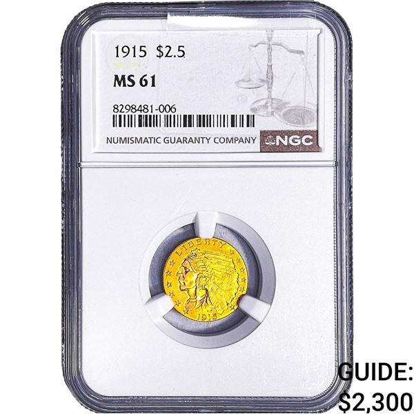 1915 $2.50 Gold Quarter Eagle NGC MS61