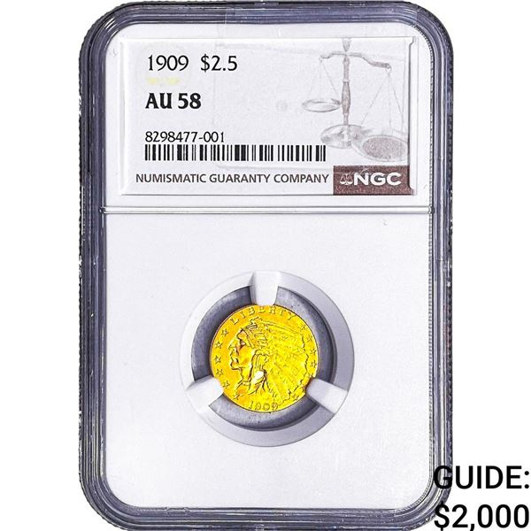 1909 $2.50 Gold Quarter Eagle NGC AU58