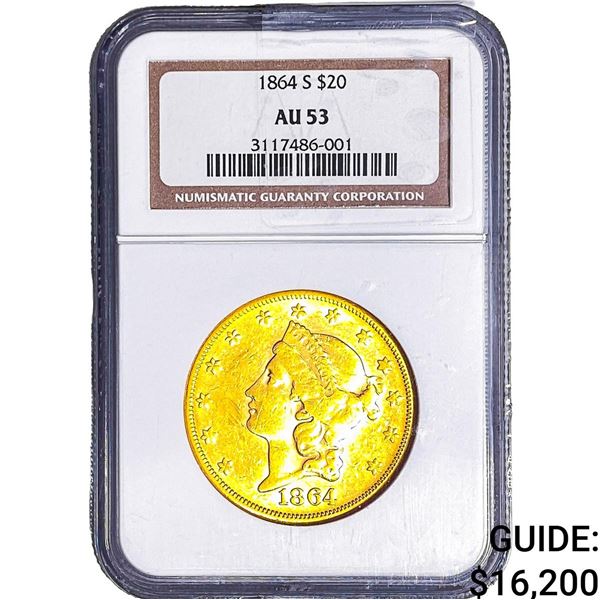 1864-S $20 Gold Double Eagle NGC AU53