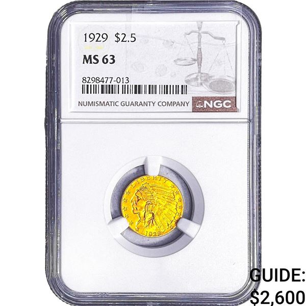 1929 $2.50 Gold Quarter Eagle NGC MS63