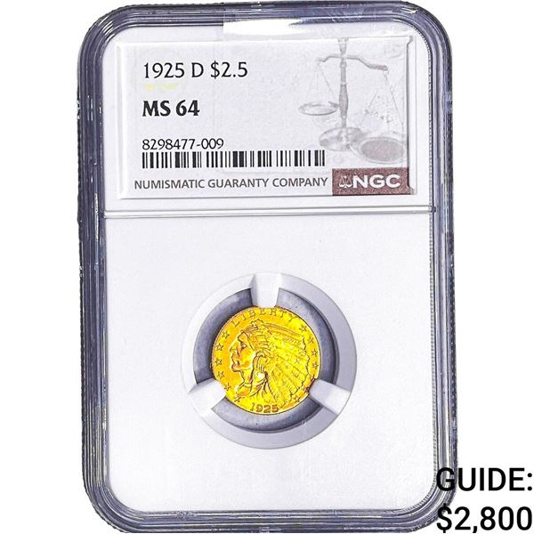 1925-D $2.50 Gold Quarter Eagle NGC MS64
