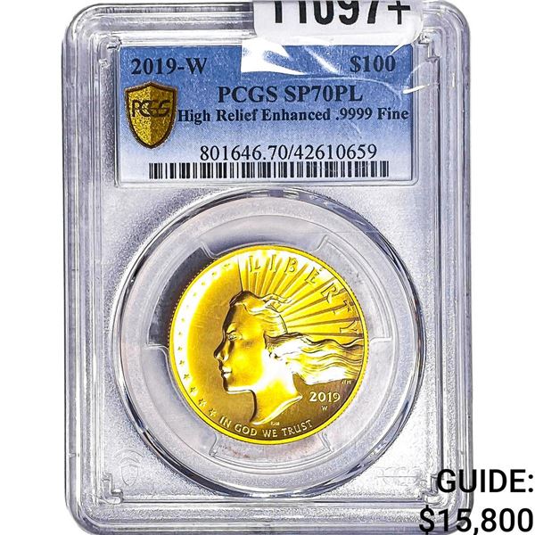 2019-W 1oz Gold $100 American Liberty High Relief Enhanced PCGS PSP70 PL