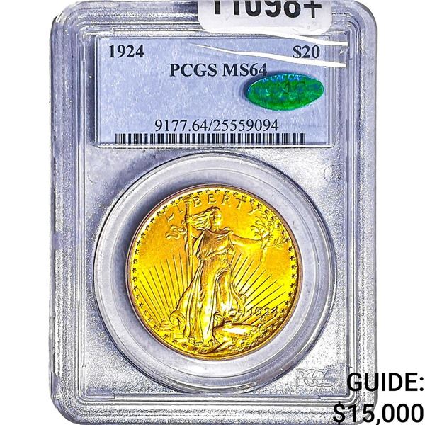 1924 CAC $20 Gold Double Eagle PCGS MS64