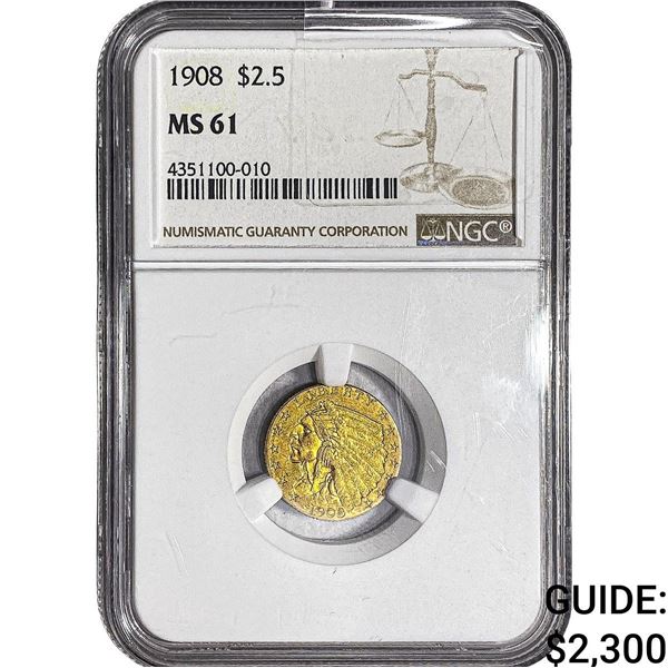 1908 $2.50 Gold Quarter Eagle NGC MS61