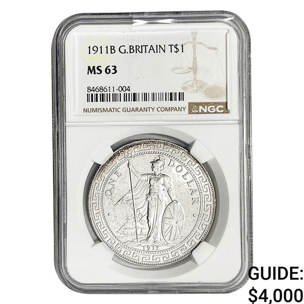 1911-B Great Britain Silver Trade $1 NGC MS63