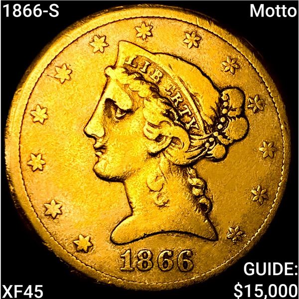 1866-S Motto $5 Gold Half Eagle NEARLY UNCIRCULATED
