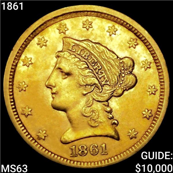 1861 $2.50 Gold Quarter Eagle CHOICE BU