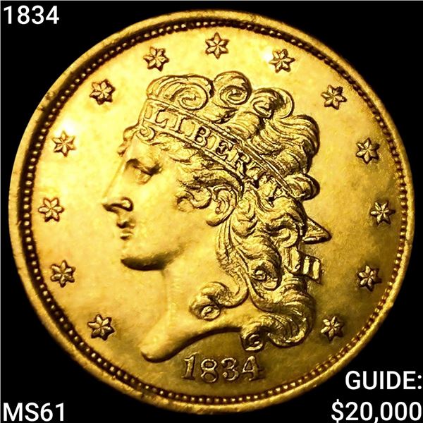 1834 $5 Gold Half Eagle UNCIRCULATED