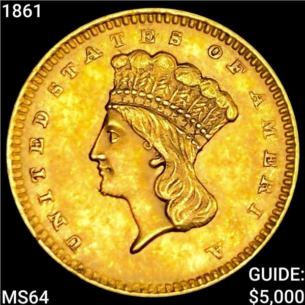 1861 Rare Gold Dollar CHOICE BU