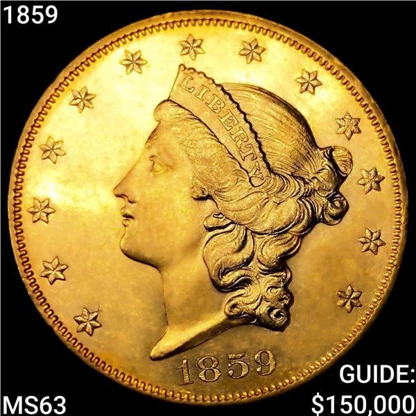 1859 $20 Gold Double Eagle CHOICE BU