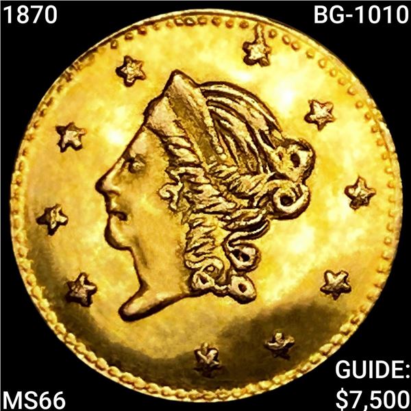 1870 BG-1010 Round California Gold Half Dollar GEM BU