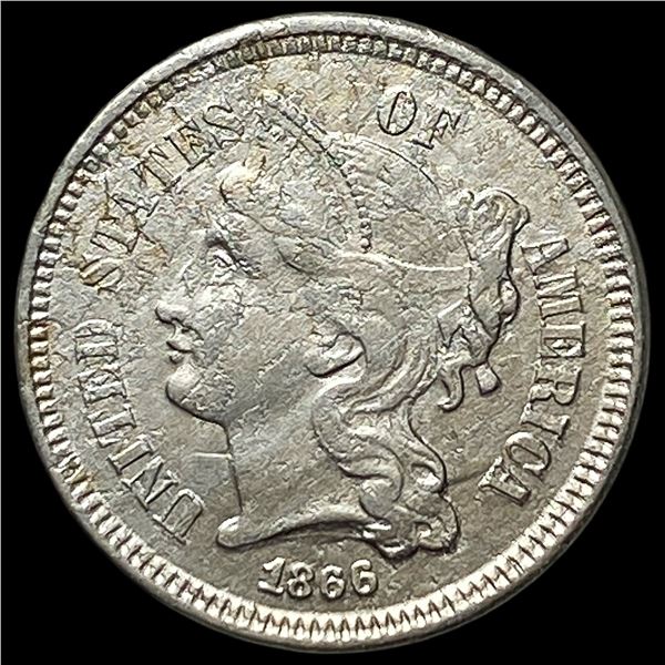 1866 Nickel Three-Cent Piece NEARLY  UNCIRCULATED