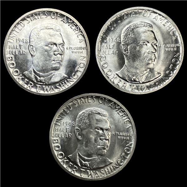 [3]1948-P/D/S Silver Booker T. Washington Half Dollar GEM BU