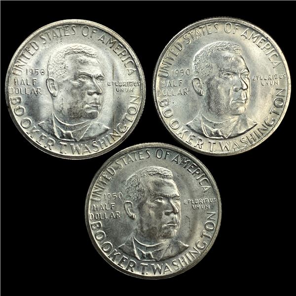 [3]1950-P/D/S Silver Booker T. Washington Half Dollars GEM BU
