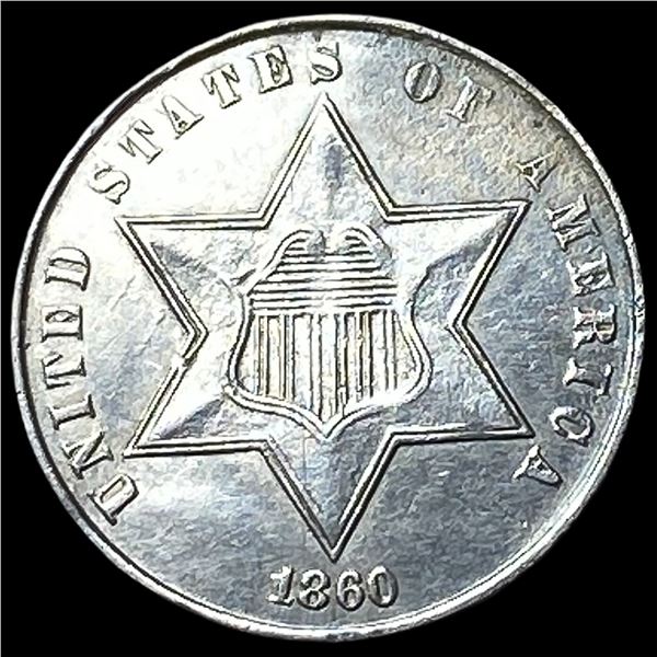1860 Silver Three-Cent Piece CLOSELY UNCIRCULATED