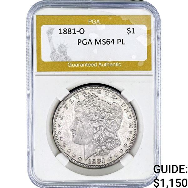 1881-O Morgan Silver Dollar PGA MS64 PL