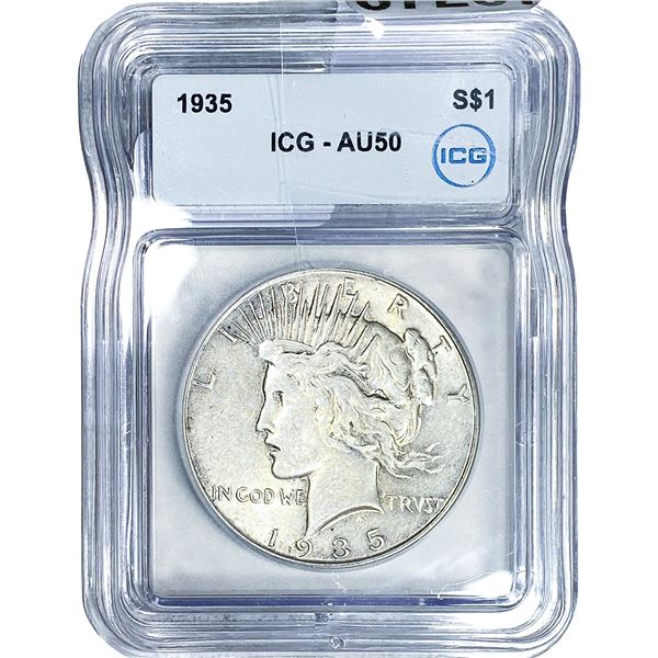1935 Silver Peace Dollar ICG AU50