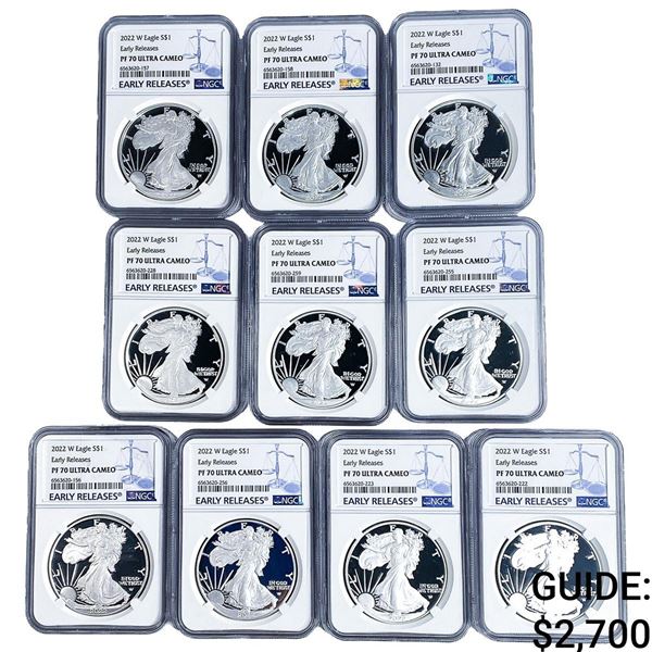 [10 Coins] 2022-W Silver Eagle NGC PF70 Ultra Cameo