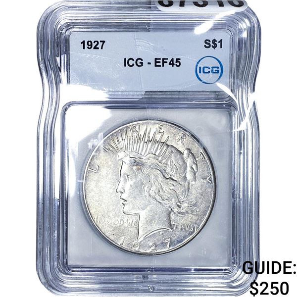1927 Silver Peace Dollar ICG EF45