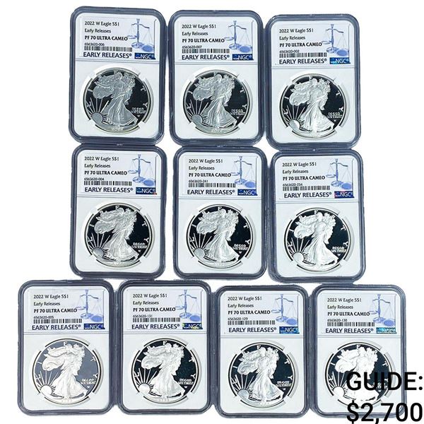 [10 Coins] 2022-W Silver Eagle NGC PF70 Ultra Cameo